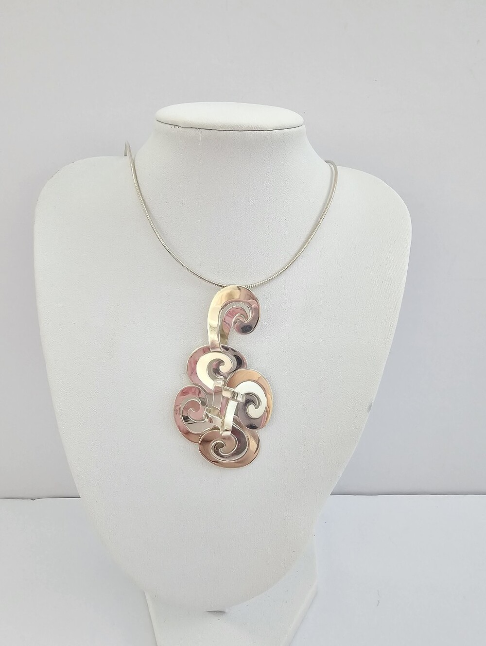 Vintage Modernist Mexican Sterling Silver Scroll Slide Pendant Italian Chain